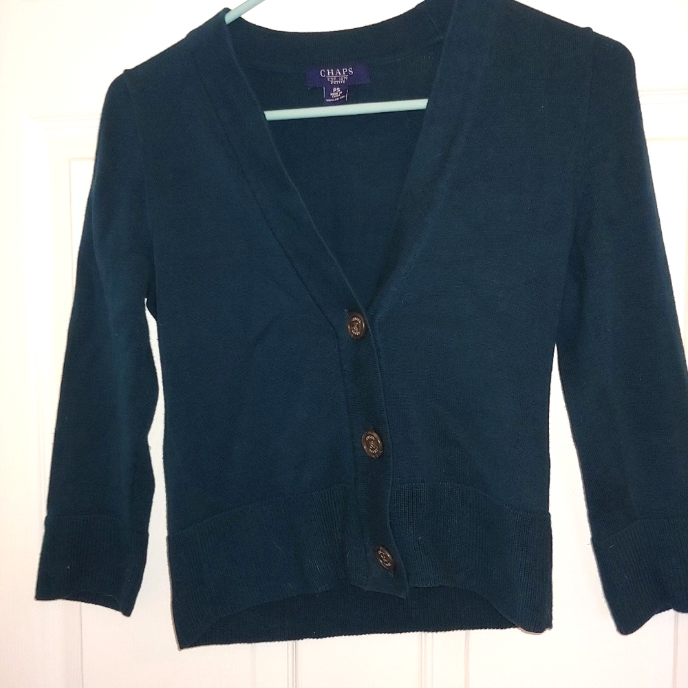 Cropped teal v neck cardigan